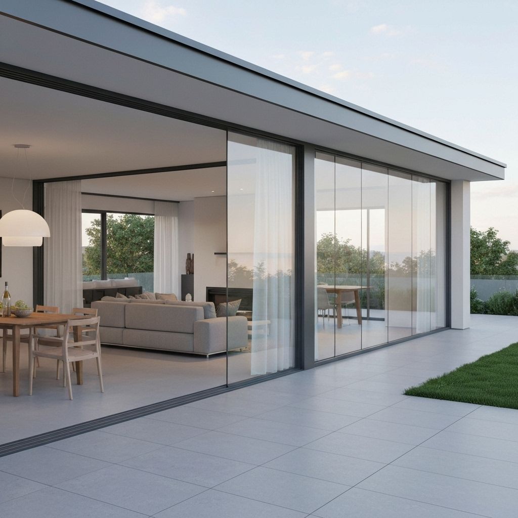 Terraza residencial con cortinas de cristal